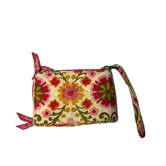 Vera Bradley Folkloric Yellow Pink Red Green Floral Pattern Double ID Wristlet - Picture 2 of 13